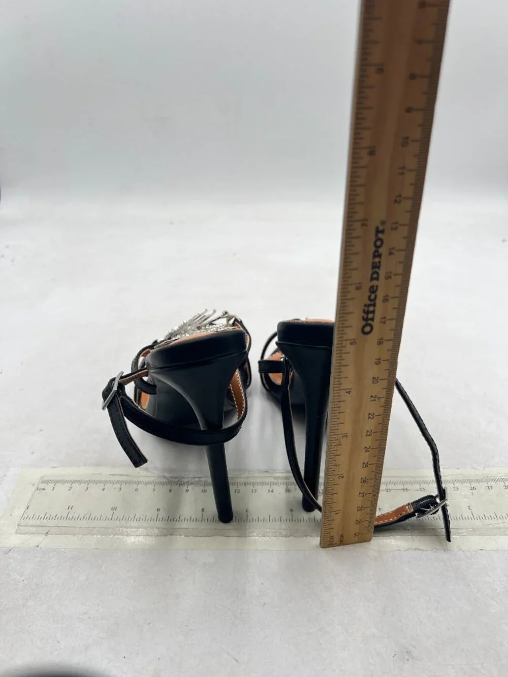 Wansseny Black Open Toe Fishbone Rhinestone Ankle Strap Stiletto Heels Sandals